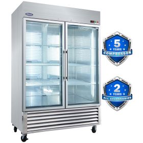 ORIKOOL 54" Commercial Display Refrigerator Swing Glass Door 46 Cu.ft Stainless Steel Reach-in Merchandiser Refrigerators with LED Lighting