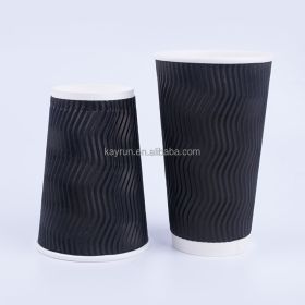50PCS 8oz 12oz 16oz Custom Printed Eco Friendly Triple Ripple Wall cup 3 Layer Disposable hot drink Coffee Paper Cups (Volume: 12oz, Color: Black)