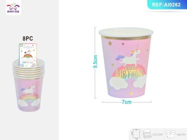 4-Product*12PACK Rainbow Unicorn Paper Tableware Set for Kids' Birthday Parties Includes Plates Paper Cupsand Napkins for Magical Celebrations (Unicorn Tableware Set: Paper Cups*96 PCS)