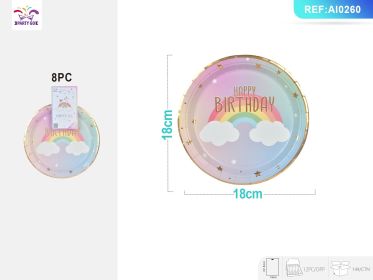 4-Product*12PACK Rainbow Unicorn Paper Tableware Set for Kids' Birthday Parties Includes Plates Paper Cupsand Napkins for Magical Celebrations (Unicorn Tableware Set: 7 Inches Plate*96 PCS)
