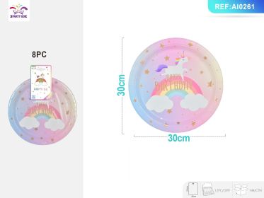 4-Product*12PACK Rainbow Unicorn Paper Tableware Set for Kids' Birthday Parties Includes Plates Paper Cupsand Napkins for Magical Celebrations (Unicorn Tableware Set: 9 Inches Plate*96 PCS)